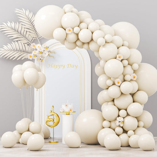 Voircoloria 130pcs White Sand Balloons Different Sizes 18" 12" 10" 5" Off White Party Latex Balloons for Birthday Baby Shower Graduation Wedding Gender Reveal Anniversary Party Decorations