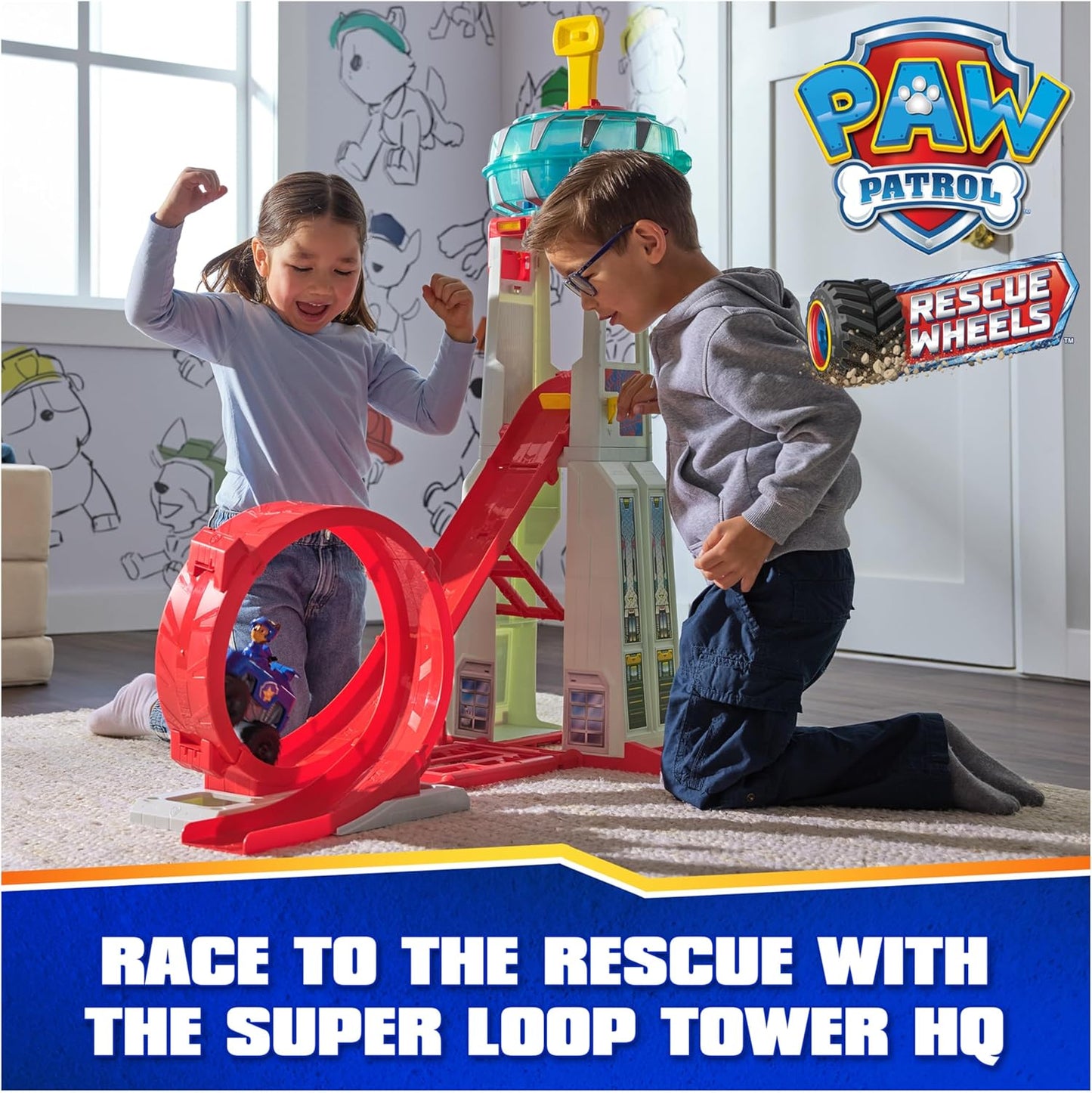 Paw Patrol: Rescue Wheels Super Loop Tower HQ, with Light, Sound, Vehicle Launcher, Chase Action Figure & Toy Truck, Kids Toys for Boys & Girls Age 3+