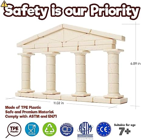 Taksa Toys Ancient Greek Facade Stem Toys Unique Educational Stackable Building Blocks, for Kids Ages 7 8 9 10+ Years Old, Indoor Architectural Kit Learning Games, Montessori Toys for Children, 55 Pcs