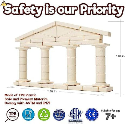 Taksa Toys Ancient Greek Facade Stem Toys Unique Educational Stackable Building Blocks, for Kids Ages 7 8 9 10+ Years Old, Indoor Architectural Kit Learning Games, Montessori Toys for Children, 55 Pcs