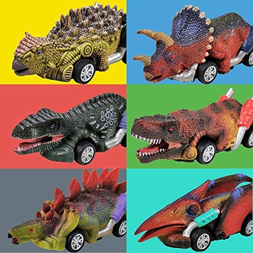 DINOBROS Dinosaur Toy Pull Back Cars,6 Pack Dino Toys for 3 Year Old Boys Girls and Toddlers,Boy Toys Age 3,4,5 and Up,Pull Back Toy Cars,Dinosaur Games with T-Rex