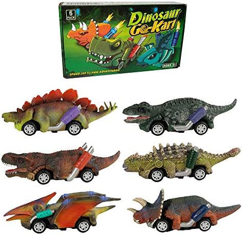 DINOBROS Dinosaur Toy Pull Back Cars,6 Pack Dino Toys for 3 Year Old Boys Girls and Toddlers,Boy Toys Age 3,4,5 and Up,Pull Back Toy Cars,Dinosaur Games with T-Rex