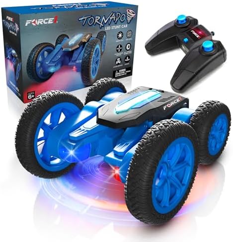 Force1 Tornado LED Remote Control Car for Kids- Double Sided Driving Fast RC Cars 360 Flips, Outdoor 4WD Off Road Stunt Car, All Terrain Tires, RC Crawler Rechargeable Battery and Easy Kids Car Remote