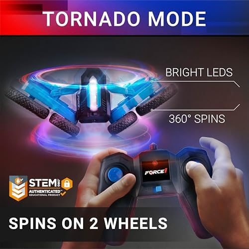 Force1 Tornado LED Remote Control Car for Kids- Double Sided Driving Fast RC Cars 360 Flips, Outdoor 4WD Off Road Stunt Car, All Terrain Tires, RC Crawler Rechargeable Battery and Easy Kids Car Remote