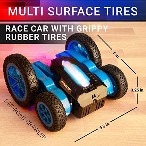 Force1 Tornado LED Remote Control Car for Kids- Double Sided Driving Fast RC Cars 360 Flips, Outdoor 4WD Off Road Stunt Car, All Terrain Tires, RC Crawler Rechargeable Battery and Easy Kids Car Remote