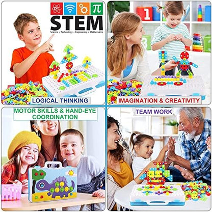 Educational Toys Building Blocks, 244 Pieces Electric Screwdriver DIY Building Toys for Boys and Girls, Educational Construction Building kit for Kids Ages 4 5 6 7 8 9 10 Year Old