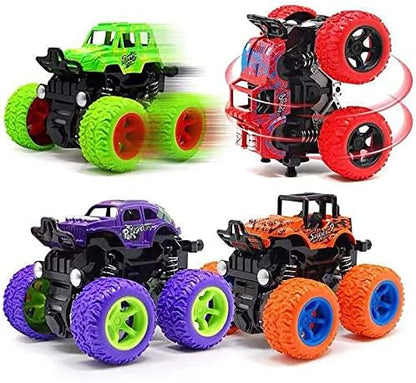 Monster Truck for Boys 3 4 5 6 7 Year Old,4 Pack Push and Go Friction Powered Car Toys, Double-Directions Inertia Pull Back Vehicle Set,Birthday Party Gift for Kids