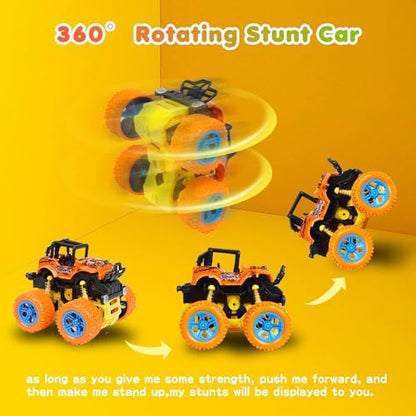 Monster Truck for Boys 3 4 5 6 7 Year Old,4 Pack Push and Go Friction Powered Car Toys, Double-Directions Inertia Pull Back Vehicle Set,Birthday Party Gift for Kids