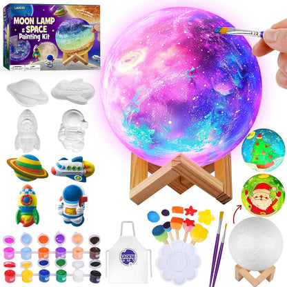 Paint Your Own Moon Lamp Kit, DIY 3D Space Moon Night Light, Art Supplies Arts & Crafts Kit, Arts and Crafts for Kids Ages 8-12, Toys Girls Boy Birthday Christmas Gift Ages3 4 5 6 7 8 9 10 11 12+