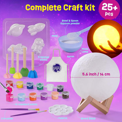 Paint Your Own Moon Lamp Kit, DIY 3D Space Moon Night Light, Art Supplies Arts & Crafts Kit, Arts and Crafts for Kids Ages 8-12, Toys Girls Boy Birthday Christmas Gift Ages3 4 5 6 7 8 9 10 11 12+