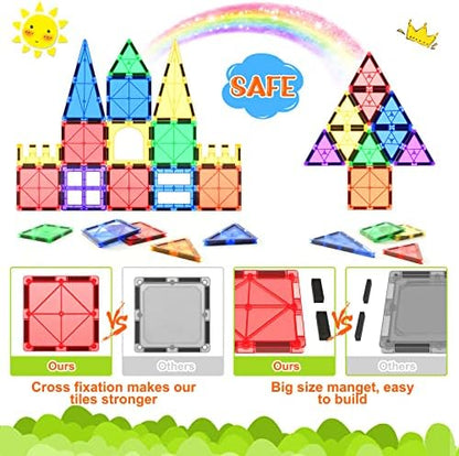 Magnetic Tiles Kids Toys STEM Magnet Toys for Toddler Magnetic Blocks Building Toys Preschool Learning Sensory Montessori Toys for 3+ Year Old Boys and Girls, Safe Creativity Toddler Kids Toys 40PCS