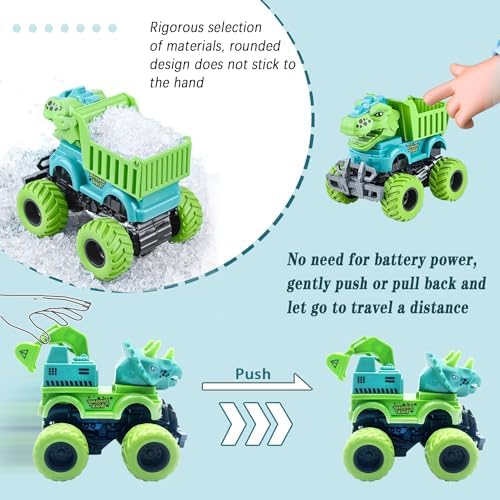 2 Pack-Dinosaur Toys for Kids 3-5 with 6 Mini Small Dinosaur Toys, Monster Truck Toys for 2 3 4 5 Year Old Boys Gifts, Ideal Monster Trucks for Toddlers 2-4 Years Christmas Birthday Gifts