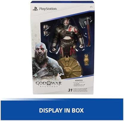 PlayStation God of War Ragnarök, 6” Kratos Action Figure with 5 Accessories, The Shapes Collection, for PS5 Fans & Collectors Ages 17+