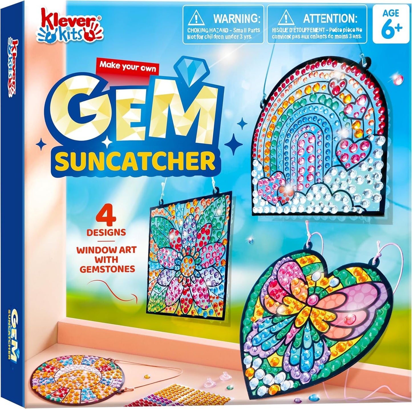 Klever Kits 4PCS Window Art Suncatcher Kits, Fun Gem Painting Kits, Diamond Art and Crafts for Boys Girls, Great Crafts Gift for Kids Birthdays Christmas Ages 6+