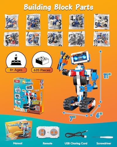 STEM Robot Toys Building Kits, Aukfa Building Toys for Boys Age 8-12, App & Remote Control Blocks Engineering Science Learning Educational Coding DIY Stem Projects Robot Gifts for Boys & Girls(635PCS)