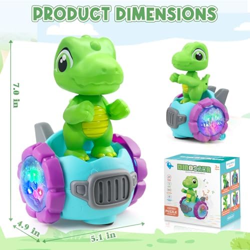 Dinosaur Robot Car Toy with Lights & Music, Toddler Toys -3, Dinosaur Universal Cars, Toys for 3 Year Old Boys, Toys for Ages -4, Gifts for -3 4 5 6 7 Year Old Birthday Christmas