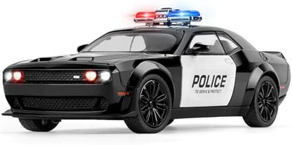 SASBSC Police Car Toys for Boys Age 3-12 1:22 Dodge Challenger Hellcat Toy Cars Diecast Metal Car Model with Light & Sound Collectable Muscle Cars for Kids 3+ Year Olds