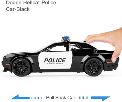 SASBSC Police Car Toys for Boys Age 3-12 1:22 Dodge Challenger Hellcat Toy Cars Diecast Metal Car Model with Light & Sound Collectable Muscle Cars for Kids 3+ Year Olds