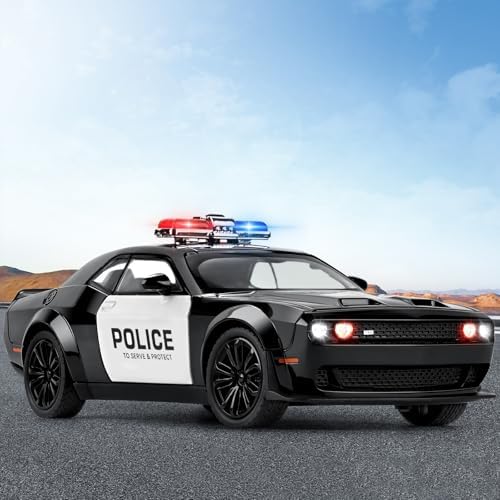 SASBSC Police Car Toys for Boys Age 3-12 1:22 Dodge Challenger Hellcat Toy Cars Diecast Metal Car Model with Light & Sound Collectable Muscle Cars for Kids 3+ Year Olds