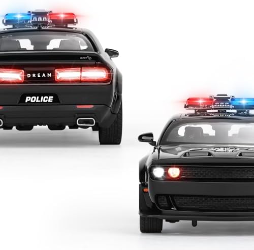 SASBSC Police Car Toys for Boys Age 3-12 1:22 Dodge Challenger Hellcat Toy Cars Diecast Metal Car Model with Light & Sound Collectable Muscle Cars for Kids 3+ Year Olds